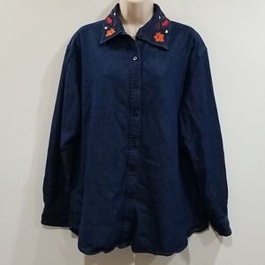Style studio blue denim embroidered collar shirt